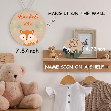 Personalized Newborn Baby Name Sign for Hospital, Baby Name Sign for Nursery, Birth Announcement - Hello World Arrival Sign - Available in 5 and 8 Inches (Customizable, Green Deer)