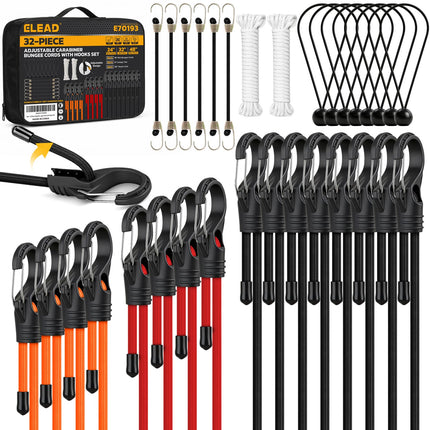 Bungee Cords Heavy Duty Outdoor: 20 Pcs Rubber Bungee Cords with Hooks in a Storage Jar Includes 10", 18", 24", 30", 36", 48" Bungee Cord for Camping, Tent, Fastening Items