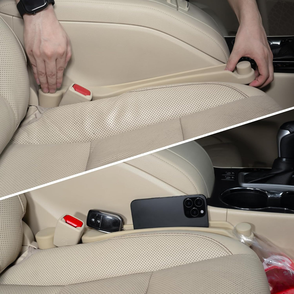 Car Seat Gap Filler Set of 2, Soft Foam Multifunctional Seat Side Gap Filler with Organizer & Hook Function, 3in1 Gap