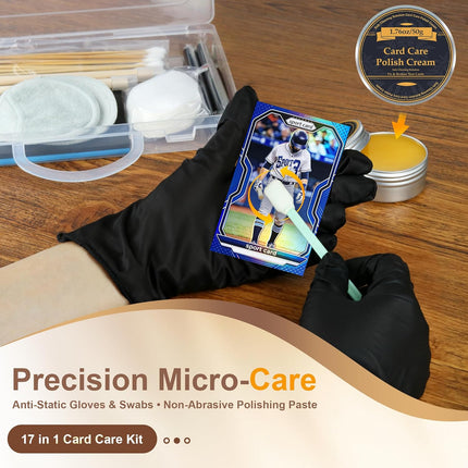 Card Care Clean Kit, 17-in-1 Card Cleaning and Polishing Restoration with Plastic Case, Trading Card Cleaning Box with Polishing Cream and Cleaning Spray, Suitable for PSA Rated Card Care