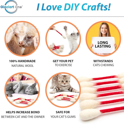 Glaciart One Swabs Cat Toys with Catnip - 6 Pk | Durable for Chew, Cute Cat Toys Interactive Kitty for Boredom, Exercise, & Play | Filled w/Organic Catnip for Anxiety & as Digestive Aid | Gift Idea