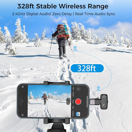 ZealSound Mini Microphone, Wireless Lavalier Mic for iPhone/iPad/Android, USB-C/Lightning, Noise Reduction, 33H Battery with Charging Case for Content Creators, TikTok & YouTube Videos - Transparent