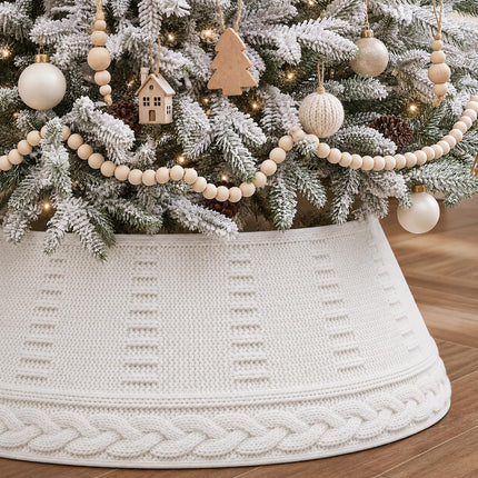 Christmas Tree Knitted Collar Skirt Beige for Holiday Home Party Decoration