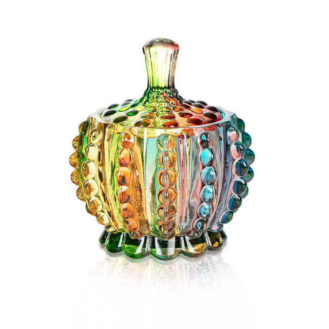6 oz Colorful Embossed Glass Jars with Lid - Crystal Glass Candy Dishes - Iridescent Candy Jars Jewelry Box for Wedding, Party