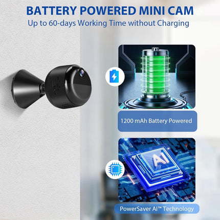 Mini Camera, 1080P Wireless Indoor Security Camera, Upgraded 60-Days Battery Life, Auto Night Vision, PIR Motion Detection, Support 5G Wi-Fi, Remote Viewing for Baby Pet Monitoring and Home Security