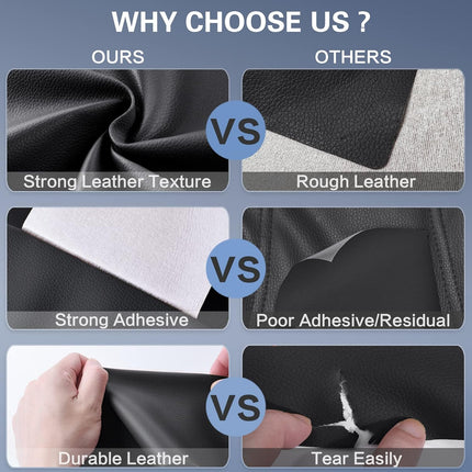 Self Adhesive Leather Repair Patch Kit, 31.4 in x 16 in Large Vinyl Leather Repair Tape for Furniture, Car Seat, Couch, Sofa, Chair Black