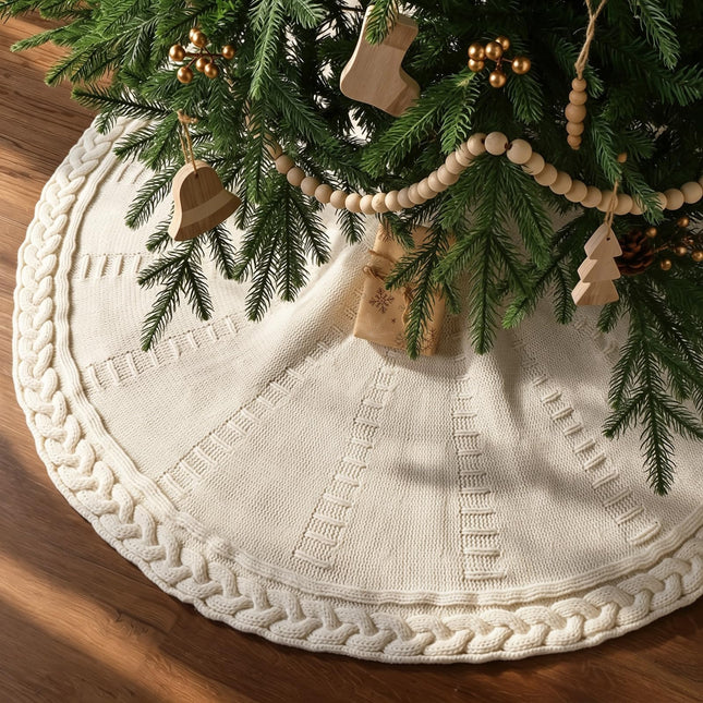 Knit Christmas Tree Skirts, Neutral Tree Skirt, Cozy Christmas Decorations