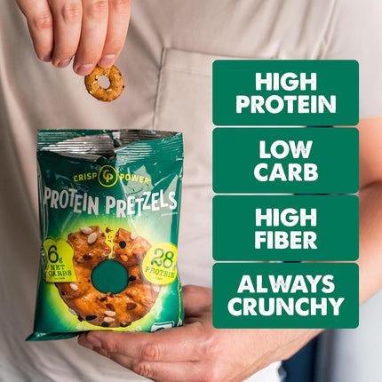 Protein Pretzels, Everything, 28G Protein, High Protein Snack, High Fiber, Low Carb Crunchy Pretzel Snacks, No Added Sugar, 1.75 oz Bags, 6 Pack, Vegan, Keto