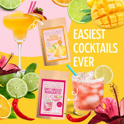 Practical Magic Sparkly Margarita Mixers Variety Pack Cocktail Mix with Edible Glitter for Drinks, Shimmer Luster Dust, Makes 12 Cocktails or Mocktails, Midnight Margarita, Spicy Hibiscus, Mango Margs