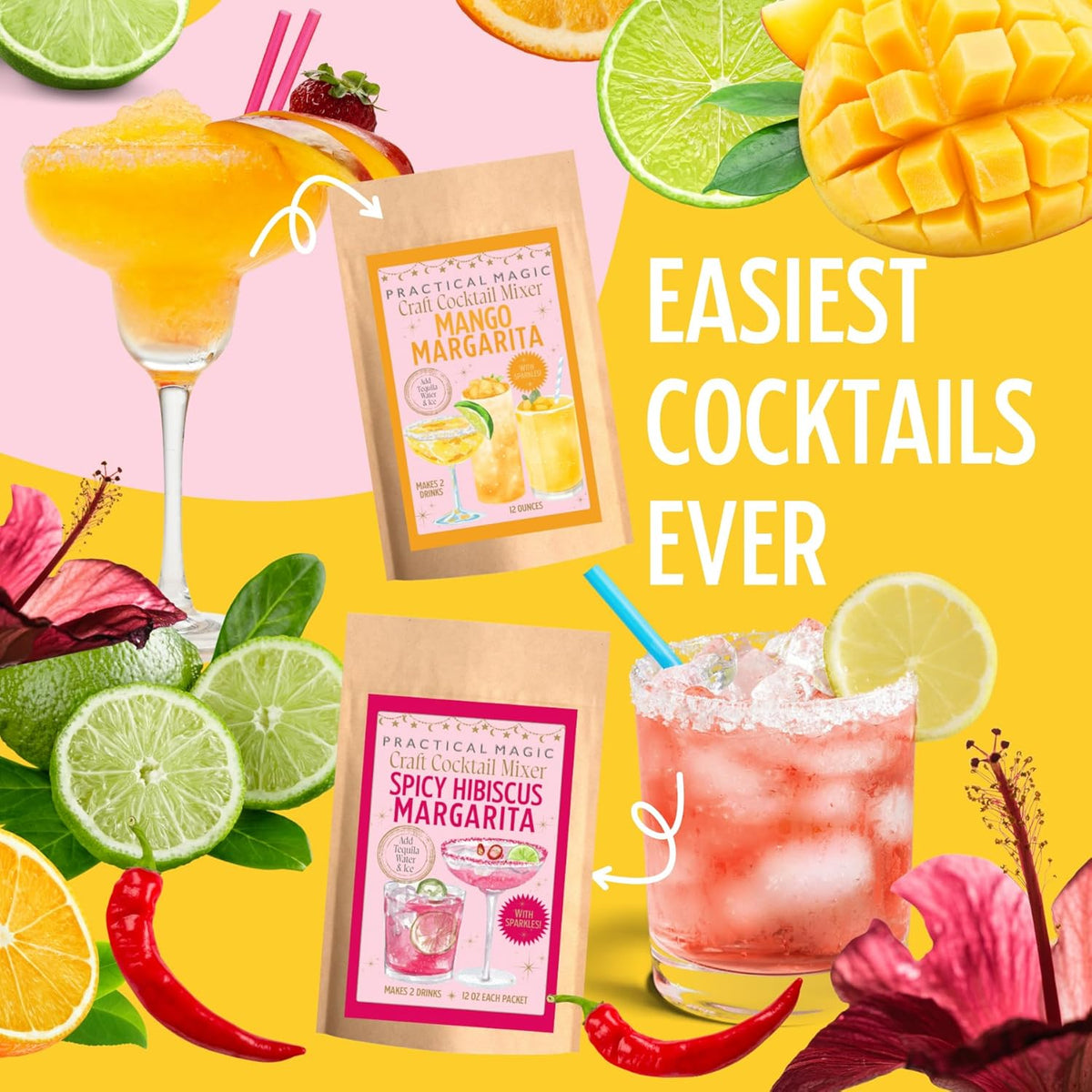 Sparkly Cocktail Mixers Variety Pack w/ Edible Glitter for Drinks, Makes 16 Craft Mix Midnight Margarita - photo 3