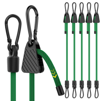 Adjustable Bungee Cords with Hooks, 6 Pack Heavy Duty Outdoor Carabiner Bungee Cord, Black Super Elastic Bungee Straps Easily Adjust from 7" to 48", Great for Cargo, Camping, Bike Racks, Tents