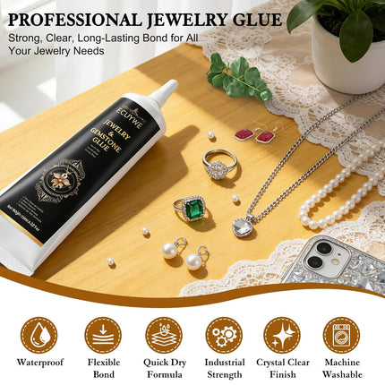 Jewelry Glue for Gemstones and Metal, 120ML Professional Grade Precise Applicator, Strong Instant Bond for Diamond Earrings, Rings, Watches Repair, Non-Yellowing & Dries Clear