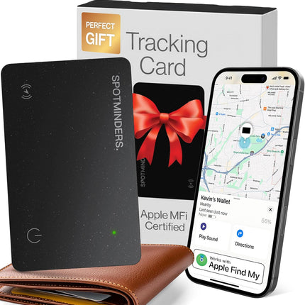 SPOTMINDERS Apple MFi Certified Wallet Tracker Card for Travel - Works with Apple Find My, IP68 Waterproof Rechargeable Tracking Card for Wallet Luggage Passport Purse - Ultra Slim 0.07in Item Finder