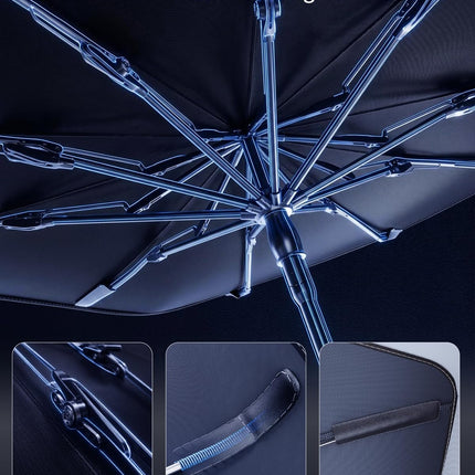 Umbrella Windshield Sun Shade for Car & SUV, Car Sunshade for Front Windshield [Nano Ice-Crystal Coatings] UPF50+ Heat & UV Block, Protect Interior & Keep Cooler Universal for Most of Sedan & SUV