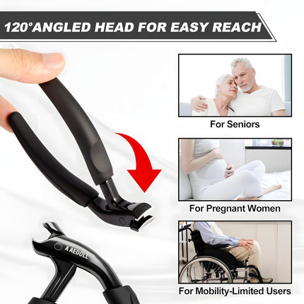 [A AEDOLL] Upgraded Toenail Clippers for Seniors, Ergonomic Design, Long Handled Nail Clippers for Man and Woman, Heavy Duty Thick Toenail Trimmer, Finger Nail Clippers with Built-in Nail Catcher