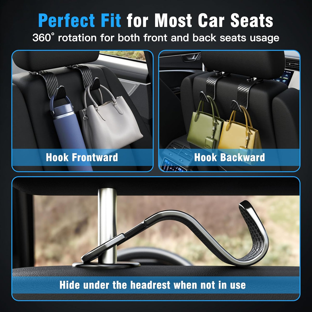 4-Pack Black Checkered Car Headrest Hooks - photo 3