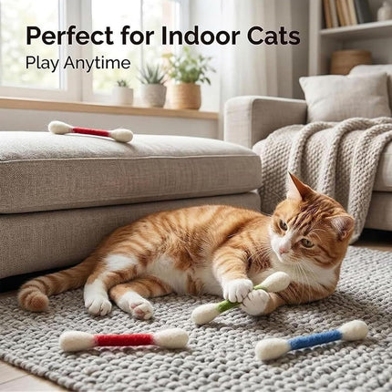 Cat Q Tip Toy, Cotton Swabs Cat Toys with Catnip, 6 Pk Giant Q Tip Cats Toy for Boredom Durable Dental Teething Ropes, Big Interactive Felt Kitty Kicker Play Lover Gift Accessories (A)