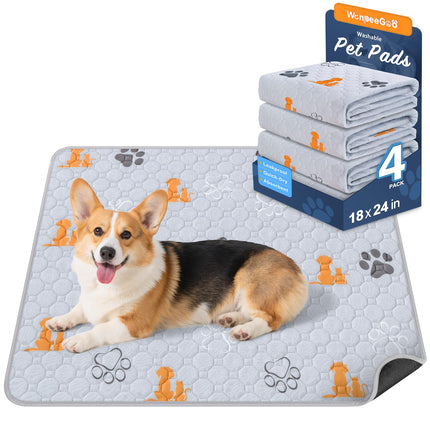 Washable Pee Pads for Dogs, Waterproof, 18 x 24 in, 4 Pack, Gray