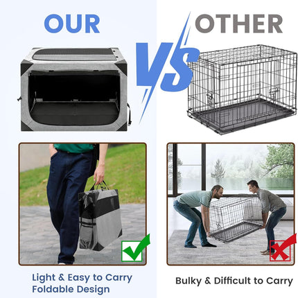 Dog Crate,36x25x25 Inch Large Dog Crate for Large or Medium Dogs, Portable and Foldable Design of Dog Cage, Perfect for Travel or Home Use, Dog Kennel with 3-Door and Durable Mesh Windows, Light Grey