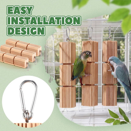 CroBlissful 3 Pcs Parrot Chew Toys Large Hanging Bird Toys for Parrot 9 Inch Natural Wooden Bird Foraging Toy Beak Grinding Blocks for Parakeet, Cockatiel, Conure, Lovebird, Macaws, African Grey