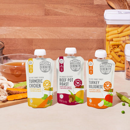 Serenity Kids 7+ Months Bone Broth Baby Food Pouches - Organic Veggies & Meat Blends for Toddler Food - High-Protein Savory Puree for Toddler Meals - No Added Sugar Baby Snacks - 3.5 Oz, 6 Pack