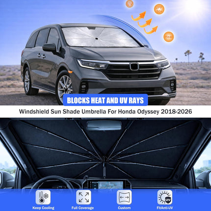 2026 Upgraded Car Windshield Sun Shade Umbrella - Custom-Fit for Honda Odyssey 2018-2026 Umbrella Sunshade,Easy Install,UV Protection & Heat Reflective,Keep Interior Cooler with Storage Bag