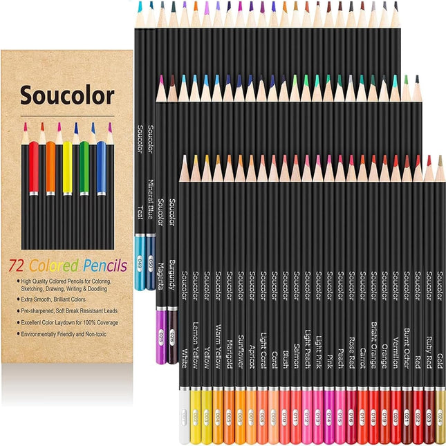 72-Color Colored Pencils for Adult Coloring Books, Soft Core, Back to School Supplies, Smooth Coloring Pencils for Kids
