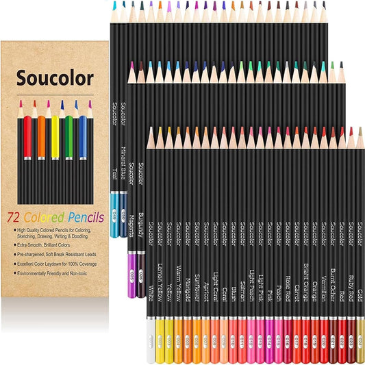 72-Color Colored Pencils for Adult Coloring Books, Soft Core, Back to School Supplies, Smooth Coloring Pencils for Kids