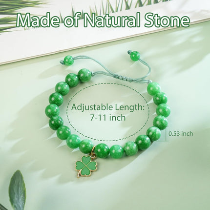 PEALICIOUS Money Bracelets for Women Natural Green Jade and Tiger Eye Summer Bracelets, Adjustable Shamrock Beaded Braclet, Green Crystal Jewelry for Good Luck Green Gifts for Women