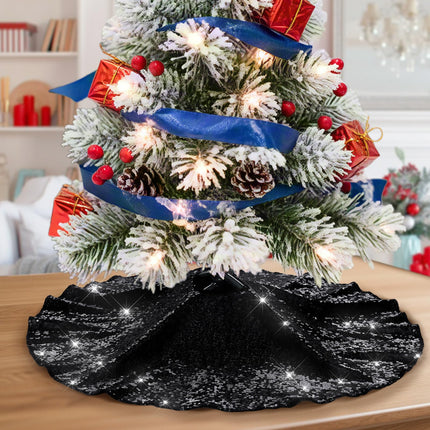 Black Christmas Tree Skirt, 36 Inch Sequin Tree Skirt