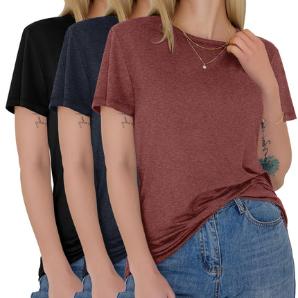 3 Pack Womens T-Shirts Short Sleeve Summer Tops Soft Basic Tees 2026