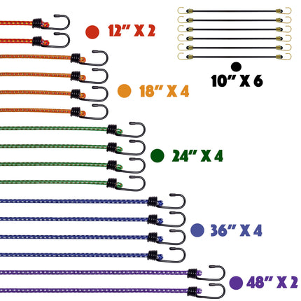 Bungee Cords with Hooks, Heavy Duty Assorted Set, 22PCS – 12", 18", 24", 36",48", Small Bungee Cords - photo 2