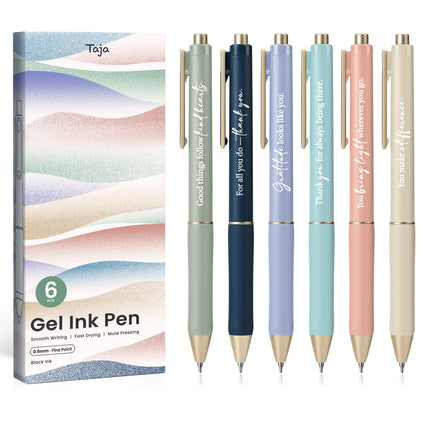 Bolígrafos de gel, 6 piezas de tinta negra de secado rápido, punta fina de 0.5mm, tonos pastel