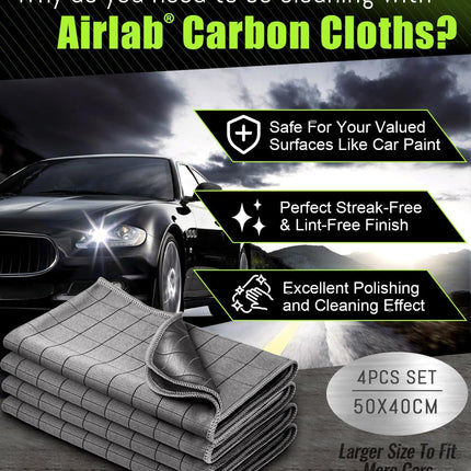 Airlab Carbon Microfiber Towels for Car Drying Window Glass Cleaner Magic Cleaning Cloth Auto Detailing Car Wipes Lint Free Rags Large Towel Interior Detailer, Pack of 4, 20" x 16", Grey
