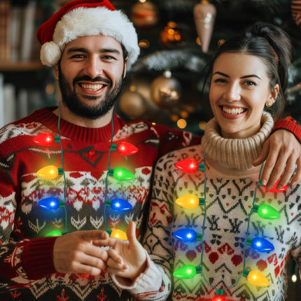 2Pack Christmas Light Necklace 9 LED Bulbs 3 Flash Modes Ugly Sweater Light
