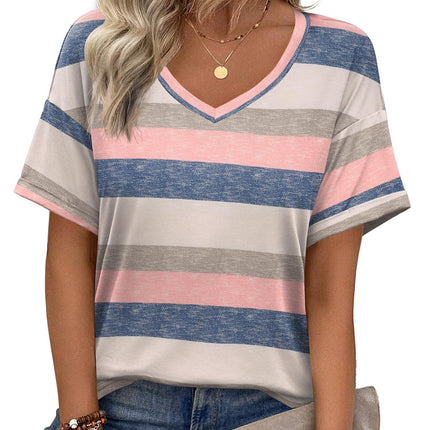 Blusas de verano para mujer, manga corta, casuales para trabajo, camiseta con cuello V de moda