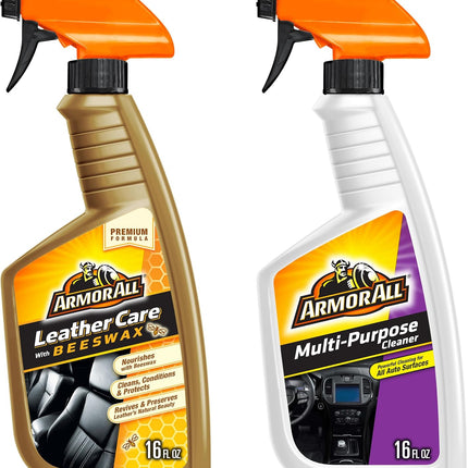 Armor All Car Leather Cleaner Spray, 16 Oz + Multi Purpose Cleaner, Car Cleaner Spray for All Auto Surfaces 16 Fl Oz