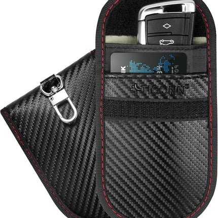 2PK Faraday Bags for Car Keys Fob, 3.5''X5.0'' Faraday Cage Protector, Car RFID Signal Blocking, Anti-Theft Pouch Anti-Hacking Case Blocker (Carbon Fiber)