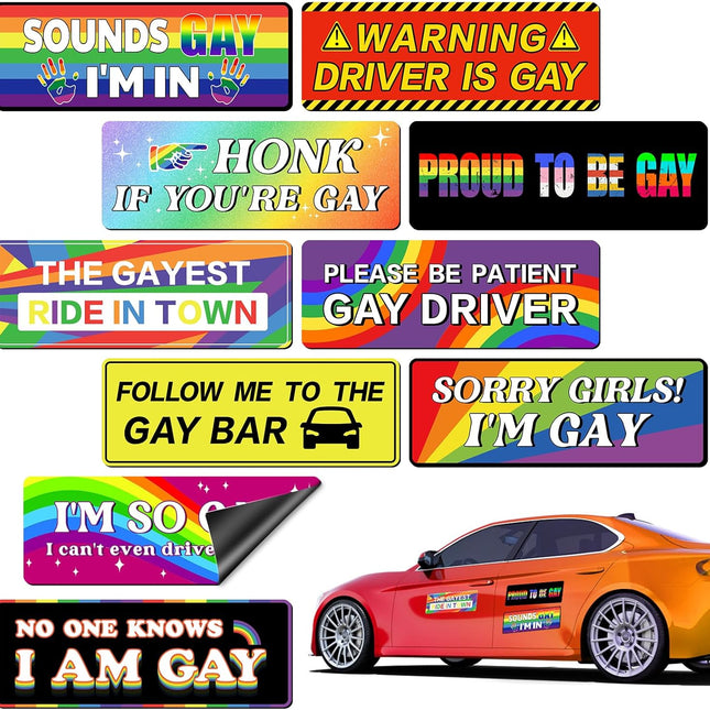 Funny Car Magnets, 10 Pcs Gay Bumper Magnets Reusable Car Stickers Gay Magnets