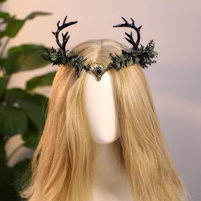 Light-Up Black Antler Elf Crown Gothic Flower Headband - photo 4