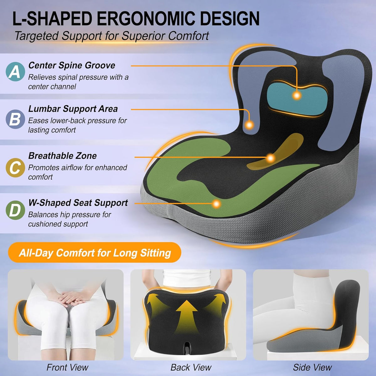 Memory Foam Car Seat Cushion with Lumbar Support - photo 3