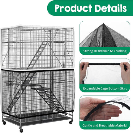 2Pcs Bird Cage Seed Catcher, Adjustable White Bird Cage Net Birdcage Cover Skirt Nylon Mesh Netting, Stretchy Birds Cages Guard for Parrot Parakeet Macaw African Any Cages Cover