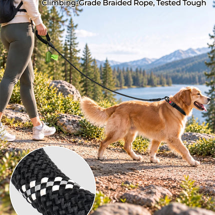 Correa de cuerda para perros medianos y grandes, 6 FT con mango acolchado, negro
