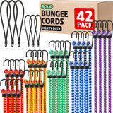 42 Pack Premium Bungee Cords with Hooks, Heavy Duty Outdoor Bungee Cords Assorted Sizes18, 24", 30", 36", 48" Bungie Cord Bundle for Camping Truck Tent Tarp Cargo Securing