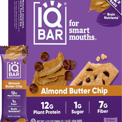 Brain Body Keto Protein Bars - Almond Butter Chip Bars 12 - Count Energy Bar - Low Carb High Fiber Vegan Bars Low Sugar Meal Bars - Vegan Snacks