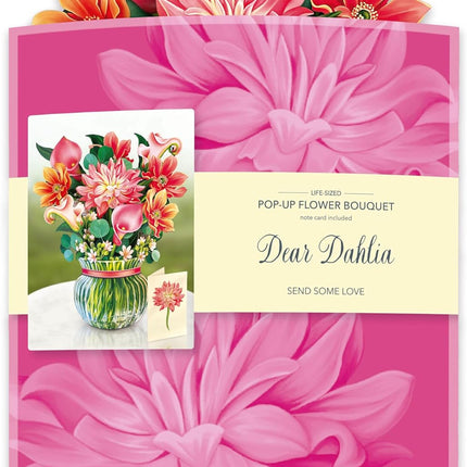 Freshcut Paper Pop Up Cards, Dear Dahlia, 12 Inch Life Sized Forever Flower Bouquet 3D Popup Greeting Card, Birthday Cards, Thank You Card, Blank Notecard & Envelope