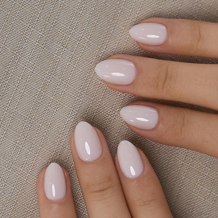 Extra Short Almond Press On Nails, Blush Veil Nude Pink, Soft Gel