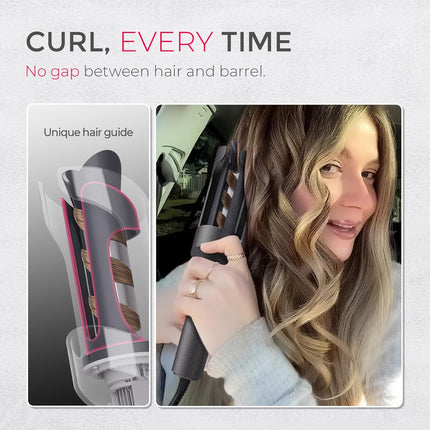 Automatic Rotating Curling Iron - Beach Waves Curling Wand, Portable Hair Curler, 500 Million Ionic, Dual Voltage & Lightweight for Travel, Ceramic Coating, 1 Inch, Metallic Gray
