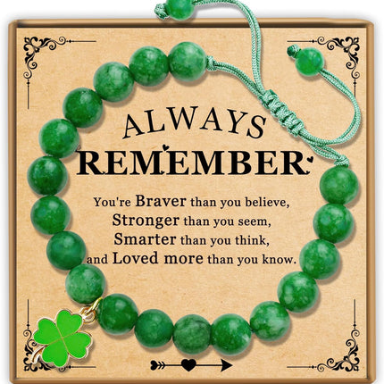 PEALICIOUS Money Bracelets for Women Natural Green Jade and Tiger Eye Summer Bracelets, Adjustable Shamrock Beaded Braclet, Green Crystal Jewelry for Good Luck Green Gifts for Women