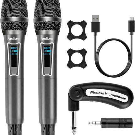 Easy Install Wireless Microphone, No Delay Handheld Microphone System with Rechargeable Receiver, Suitable for Singing, Teaching, Church, Weddings, and DJ Events (Black, 2 Microphone)